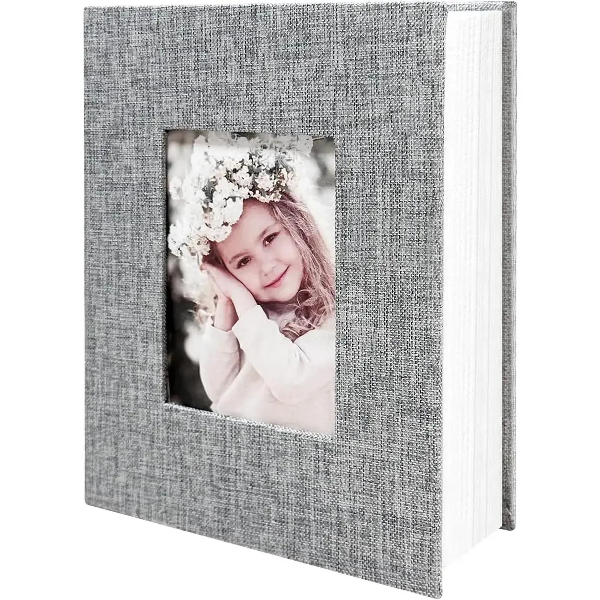 Linen Cover Scrapbooking Photo Album, 4x6 100-Pocket Top-Loader Vertical Slip-In Grey Album for Wedding, Family Memories