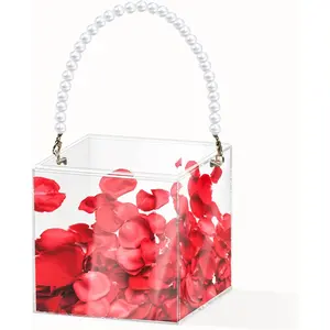 Flower Girl Basket Wedding Basket Petals basket with ribbon Acrylic Flower Holder for Confetti Plastic