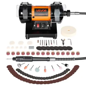 summervibes VEVOR Bench Buffer Polisher, 8300-10600 RPM Adjustable Speed, Polishing Buffing Machine with Grinding, Fiber, and Wool Wheels, 100-Piece Accessory Kit, for Jewelry, Wood, Metal, Raw Stone, Jade DIY, Power Tool, Fiber Wheels
