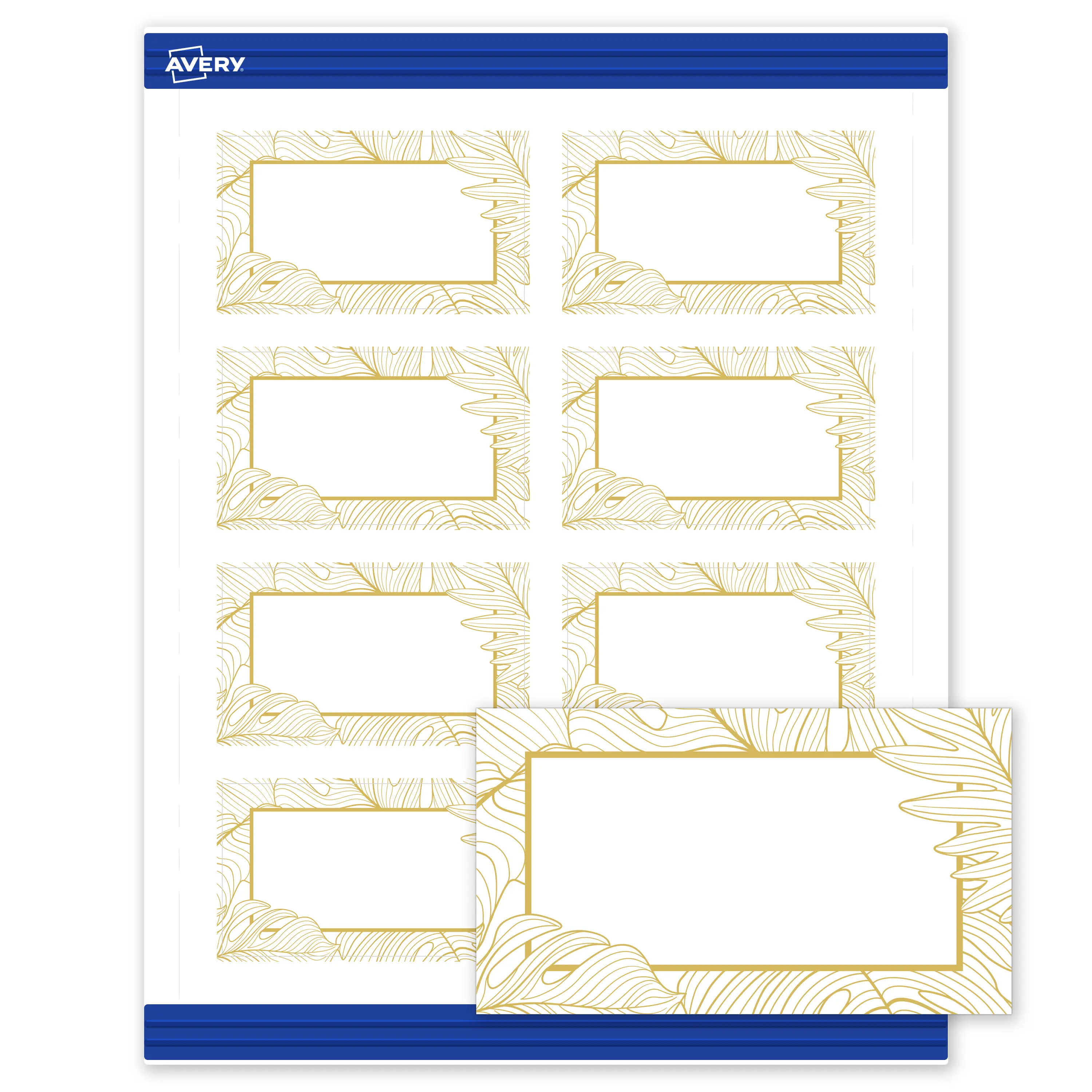 Avery Printable Rectangle Business Cards with Sure Feed Technology, Pre-Printed Gold Florals, Matte White, 2" x 3.5", Laser & Inkjet Compatible, 80 Total