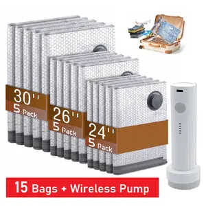 【Summer Vibes】15-Pack Rechargeable Wireless Pump Vacuum Storage Bags - Space Saver for Bedding, Clothes, Travel - Carry-On/Casual/Multi-Item Travel Organizers for Suitcase, Luggage Packing Cubes Minimalist