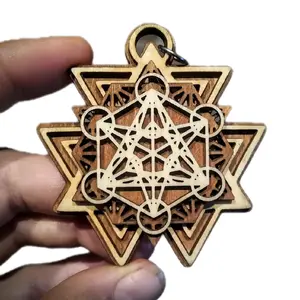 Sacred Geometry Necklace, handmade laser cut wood, grounding natural pendant