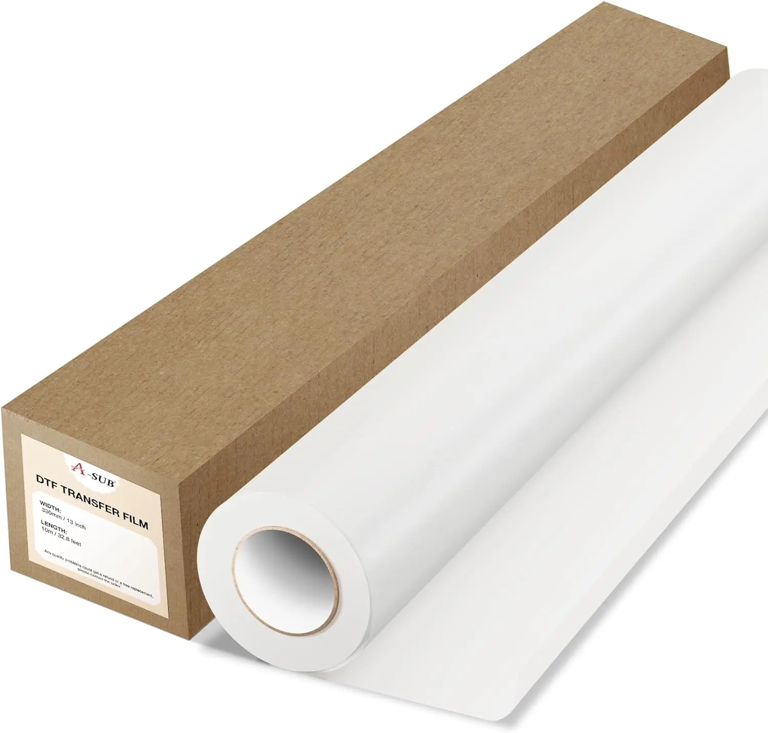 A-SUB DTF Transfer Film Roll 13" X 32.8ft Double Sided Matte for Heat Printing Press & Sublimation Machine High Quality Ink Absorption No Bleed Soft Touch