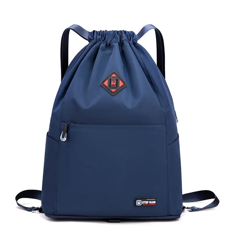Unisex Foldable Nylon Drawstring Backpack, Lightweight Water-Repellent Cinch Sack With External Zipper Pocket, Sports Gym Bag For Workout, Fitness, School, Travel & Daily Outdoor Activities, Sports Bags, Travel Gym Bag