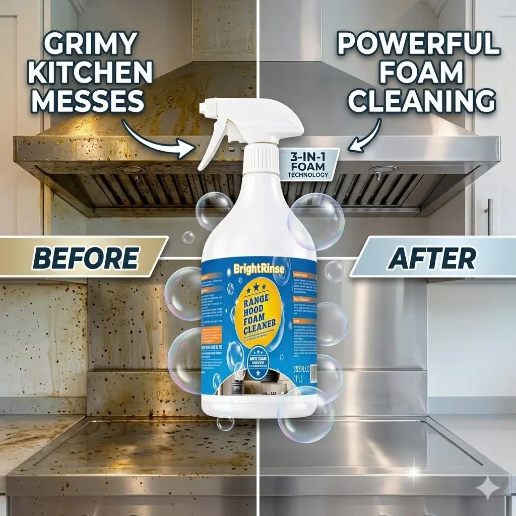 BrightRinse 1L Kitchen Spray Detergent - Antibacterial Lemon Scented, 99.9% Bacteria Clean, Quick Grease Removal, Residue-Free, Hand-Safe Heavy Oil Cleaner, Anti-Stain Gunk Removal Kitchen Cleaners, All-Purpose Household Cleaning Supply, Home Cleaning Sup