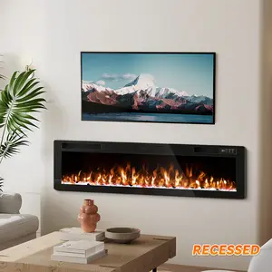 [Summer Vibes]  PUKAMI Electric Fireplace for Living Room in-Wall Recessed and Heater with Multicolor Flame,Timer,750/1500W,Touch Screen & Remote Control household warmer