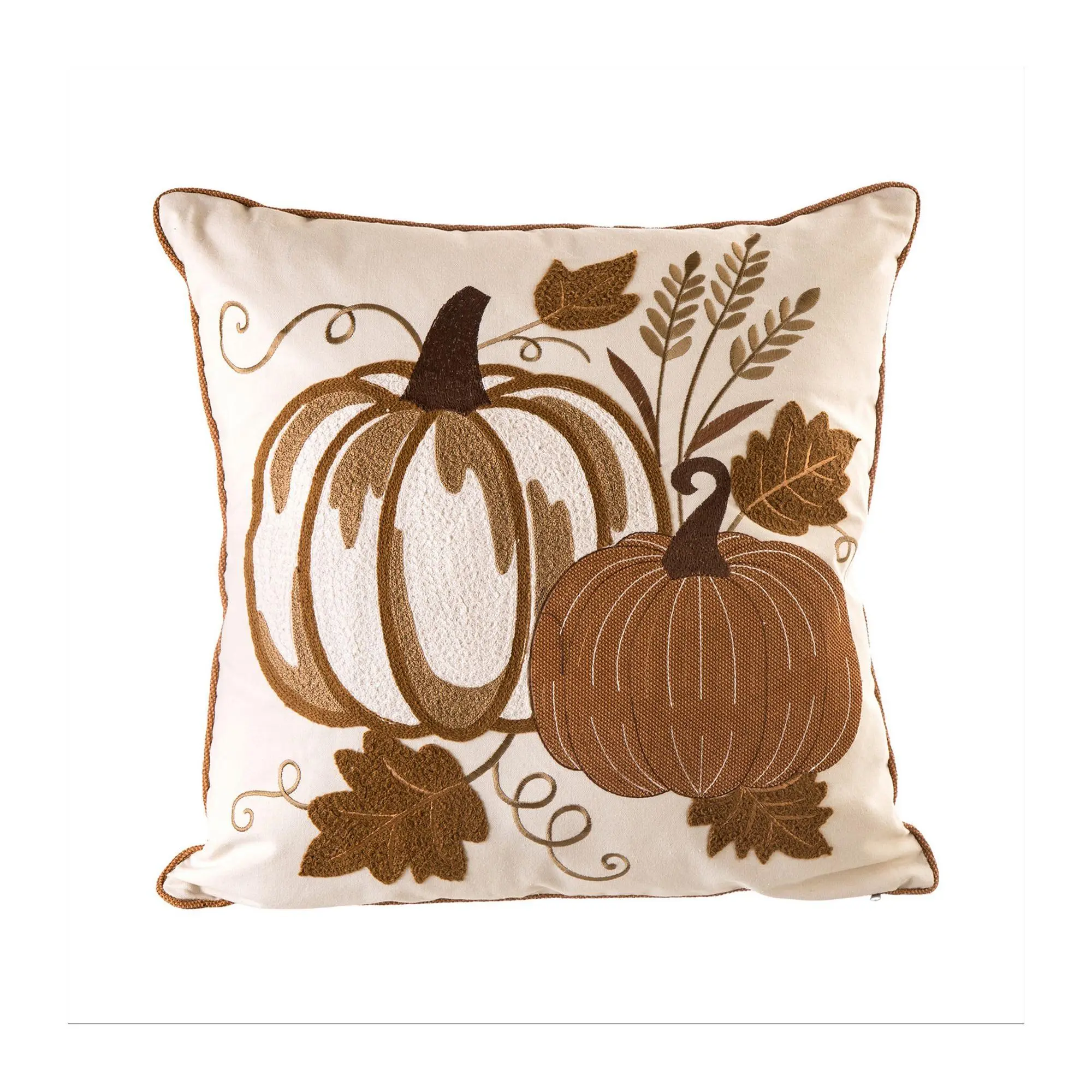 Glitzhome Embroidered Pumpkin Decorative Pil low Cover