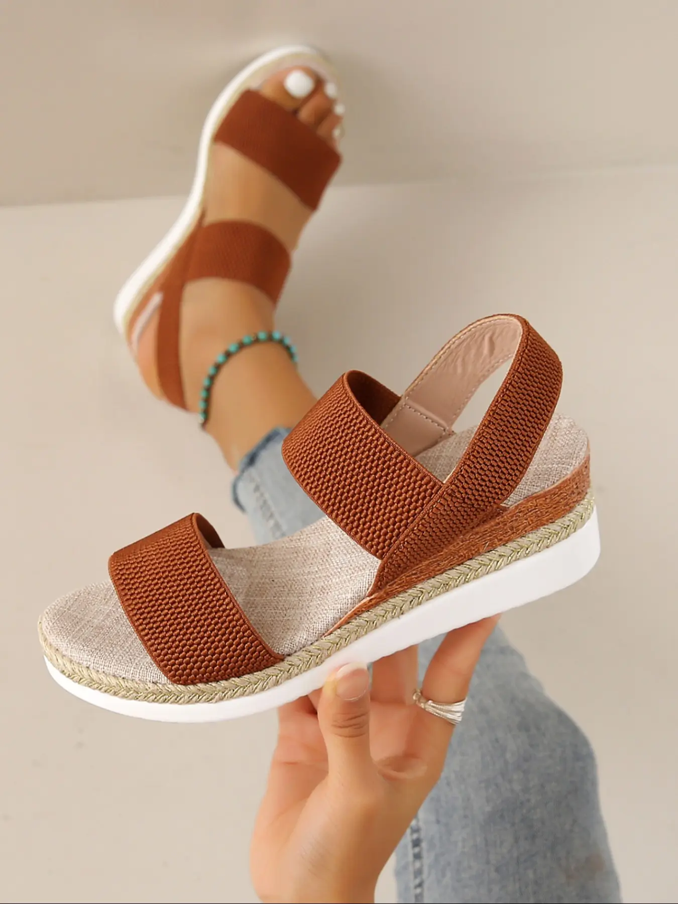 Summer New Style Buckle Toe-Open Wedge Heel Sandals, Casual Sandals, Adjustable Platform Rubber Slip-On Shoes, Breathable Comfortable Ankle Strap Strapy Sandals, Perfect for Travel, Footwear