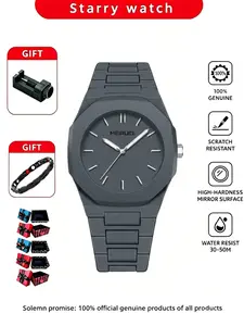 Men's Minimalist Quartz Watch, Trendy Watch, Light Luxury Pure, Noisy Yet High-End Atmosphere, Two-Piece Set, Analog Face, Rubber Case, All Seasons, Quartz Analog Wristwatch, Quartz Movement