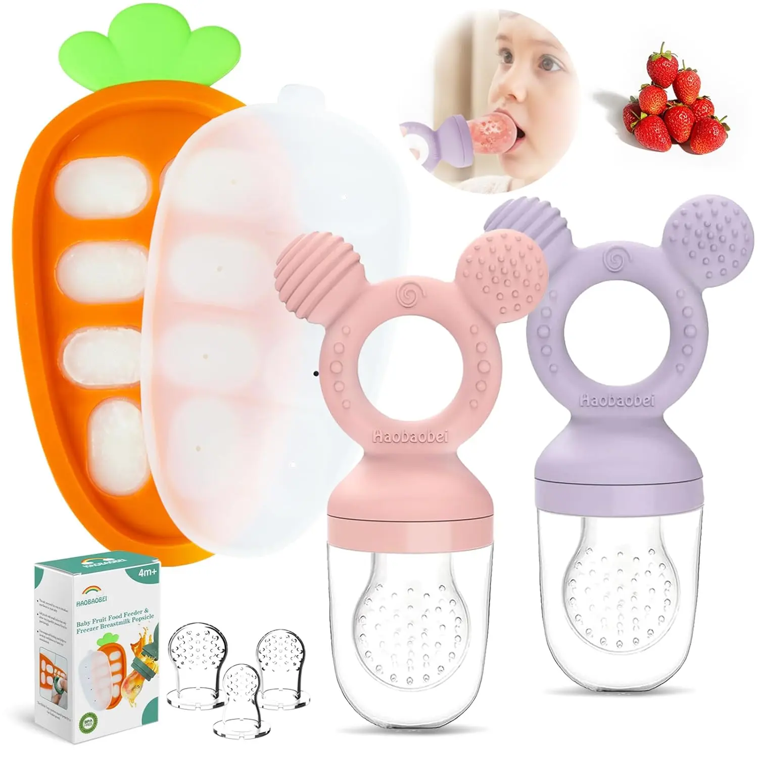 Tray Teether + Feeder Combo - Mouse Lavender Pink