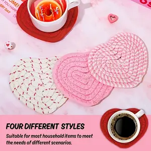 4 sets of heart-shaped, hand-knitted coaster sets, Home Tableware. Perfect for romance, Valentine’s Day, Mother’s Day, and any season, Romantic