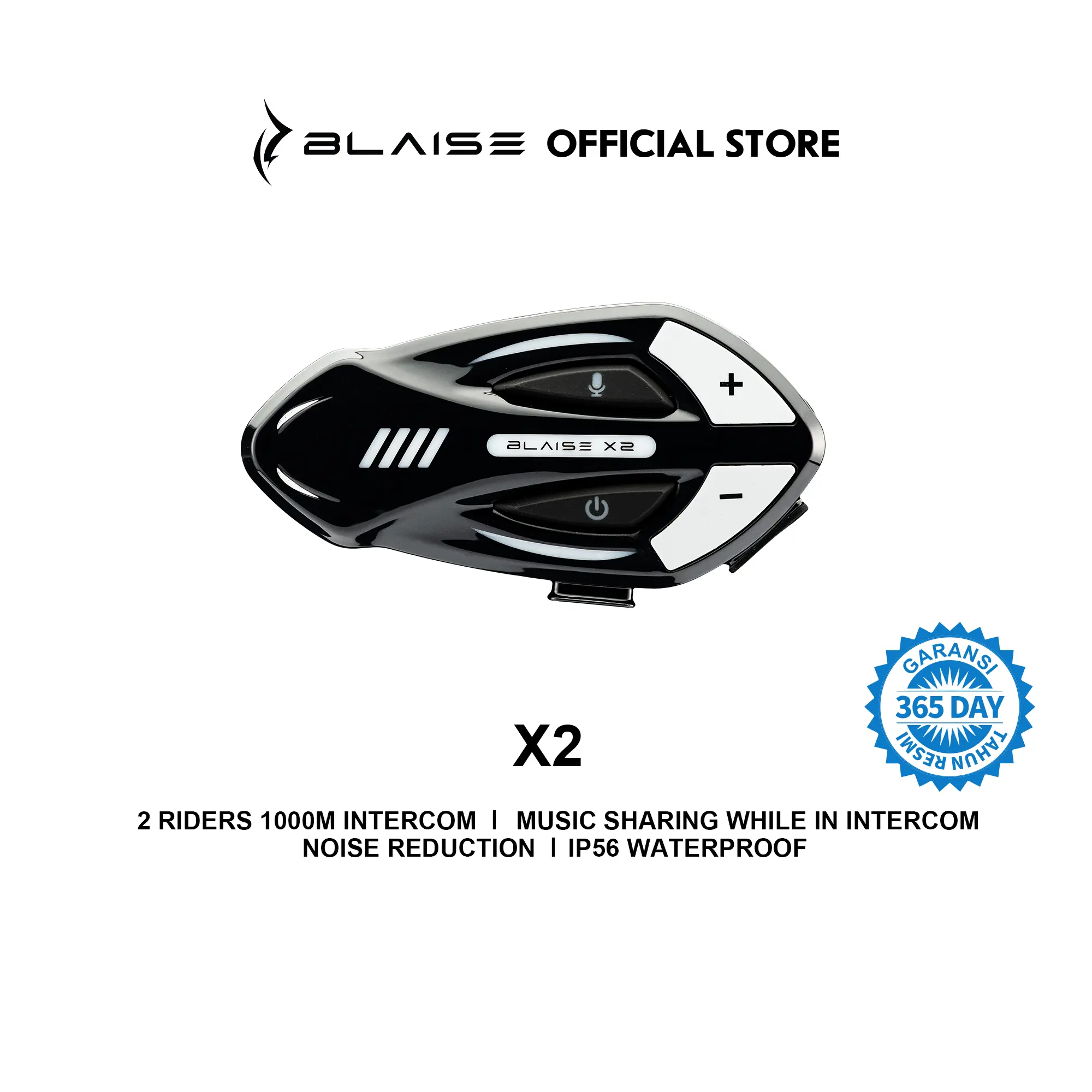 BLAISE X2 Motorcycle Helmet Bluetooth Headset, 500m 2-Way Full-Duplex Intercom, Upgraded Bluetooth 5.4, IP66 Waterproof Wireless Helmet Communication System with Audio Mixing & RGB Light