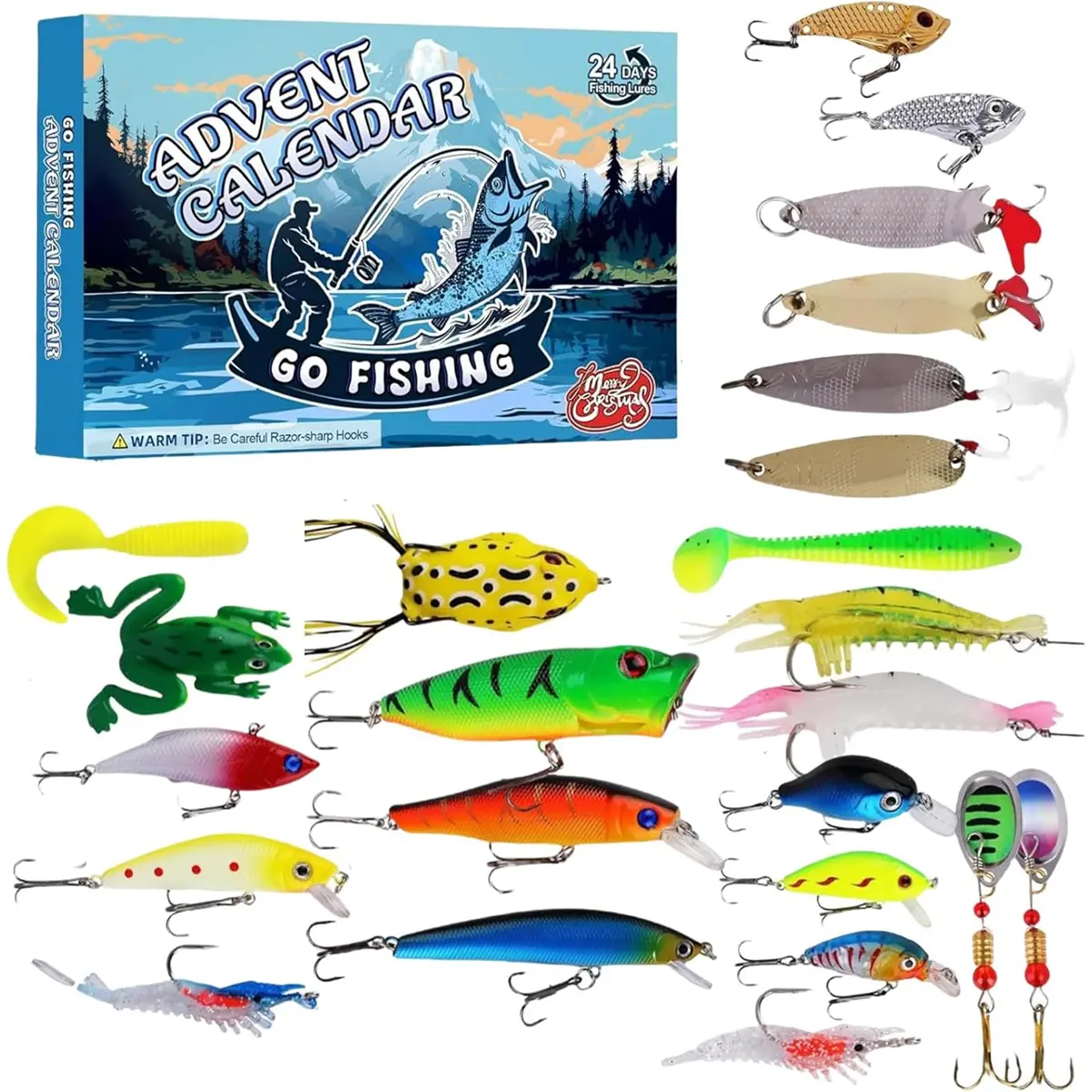 2025 Fishing Lure Advent Calendar - 24-Day Christmas Countdown Fish Tackle Set with High-Quality Lures, Diverse Lure Selection, Lifelike Designs, Exceptional Performance & Accessories, Ideal Xmas Gift for Adult Men, Boyfriend, Brother, Fishing Lures Kit,