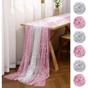 6 count  a Snowflake is  The Way Party Supplies Snowflake Table Runner 10 ft Cheesecloth Fabric Sparkling Tulle Tablecloth Sheer Chiffon Gauze Runner for Christmas Birthday