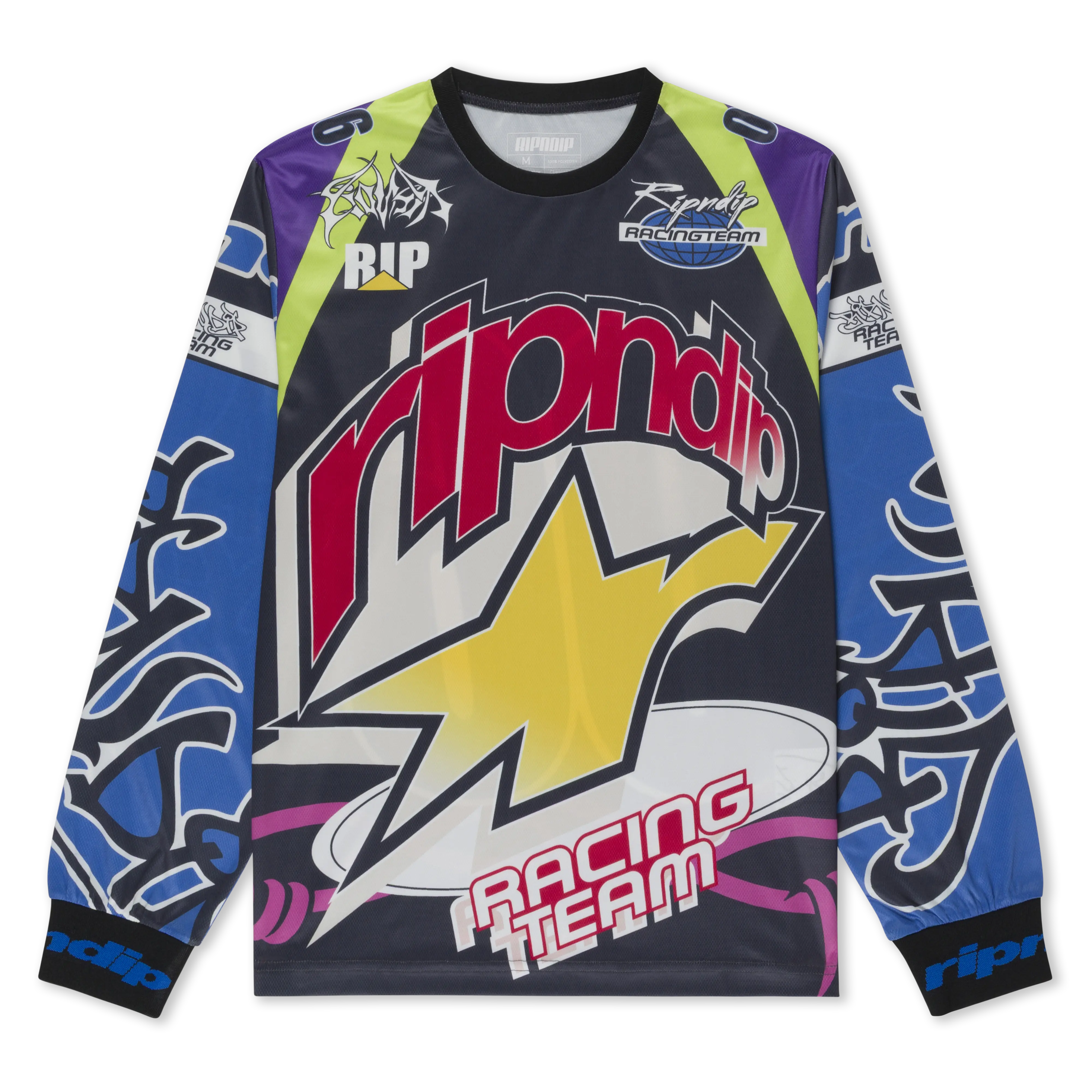 All Star Long Sleeve Moto Jersey, Sporty Chic Polyester Team Wear with All Over Print, Ribbed Cuffs, and #06 Design, Biking, Pull On, M, Teamwear