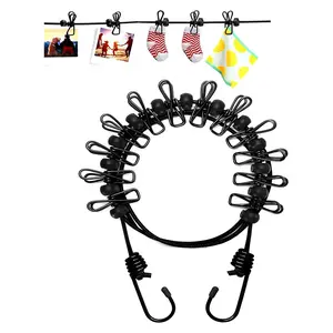 Portable Travel Clothesline with 12 Clips, Elastic Retractable Laundry Line for Camping, Outdoor, Indoor, Hotel & RV Essentials, Windproof Drying Rack