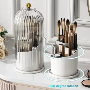 Rotating Electric Toothbrush Holder with Cover, Dustproof Toothpaste Rack, Bathroom Vanity Storage Organizing Box, Toothbrush Organizer, Suitable for toothpaste and makeup brushes, suitable for dressing table and sink areas