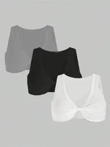 Women's Solid Color Tie Shoulder Crop Tank Top, Casual Flattering Sleeveless Cropped Top for Summer, Ladies Clothes for Beach Vacation, Casual Comfy Cami