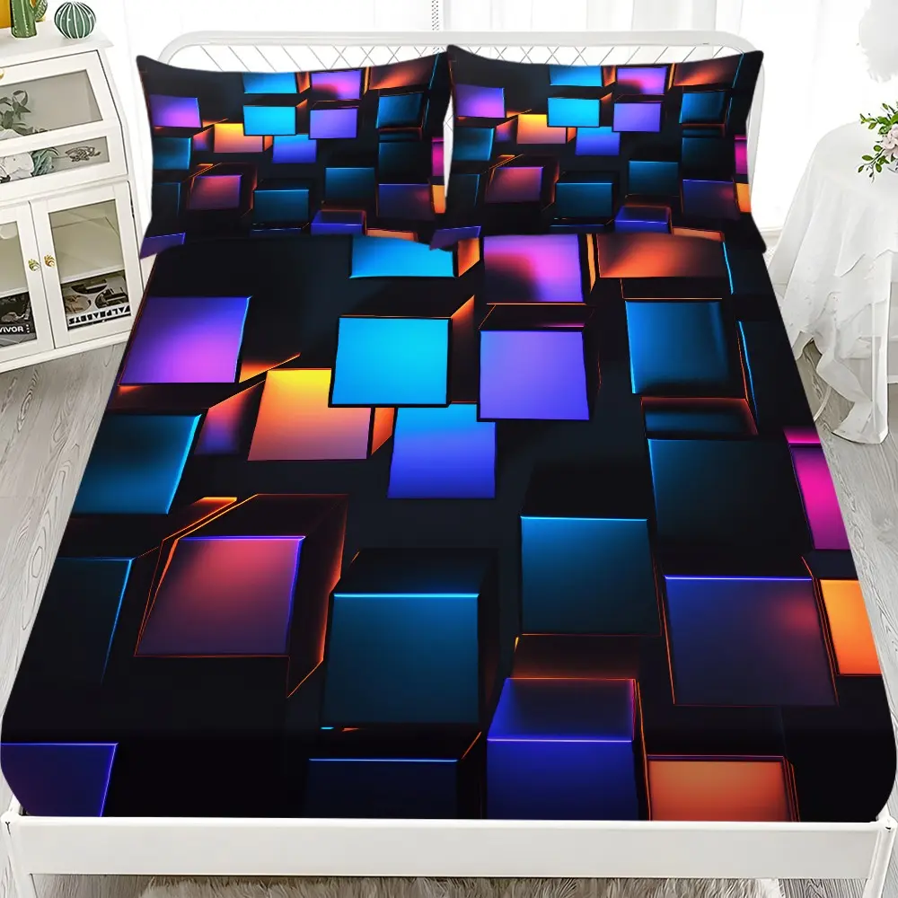 Bed Sheet Set (1 Fitted Sheet + 2 Pillowcases), Modern Style, Comfortable and Aesthetic, Suitable for Dorms and Hotels, All Seasons