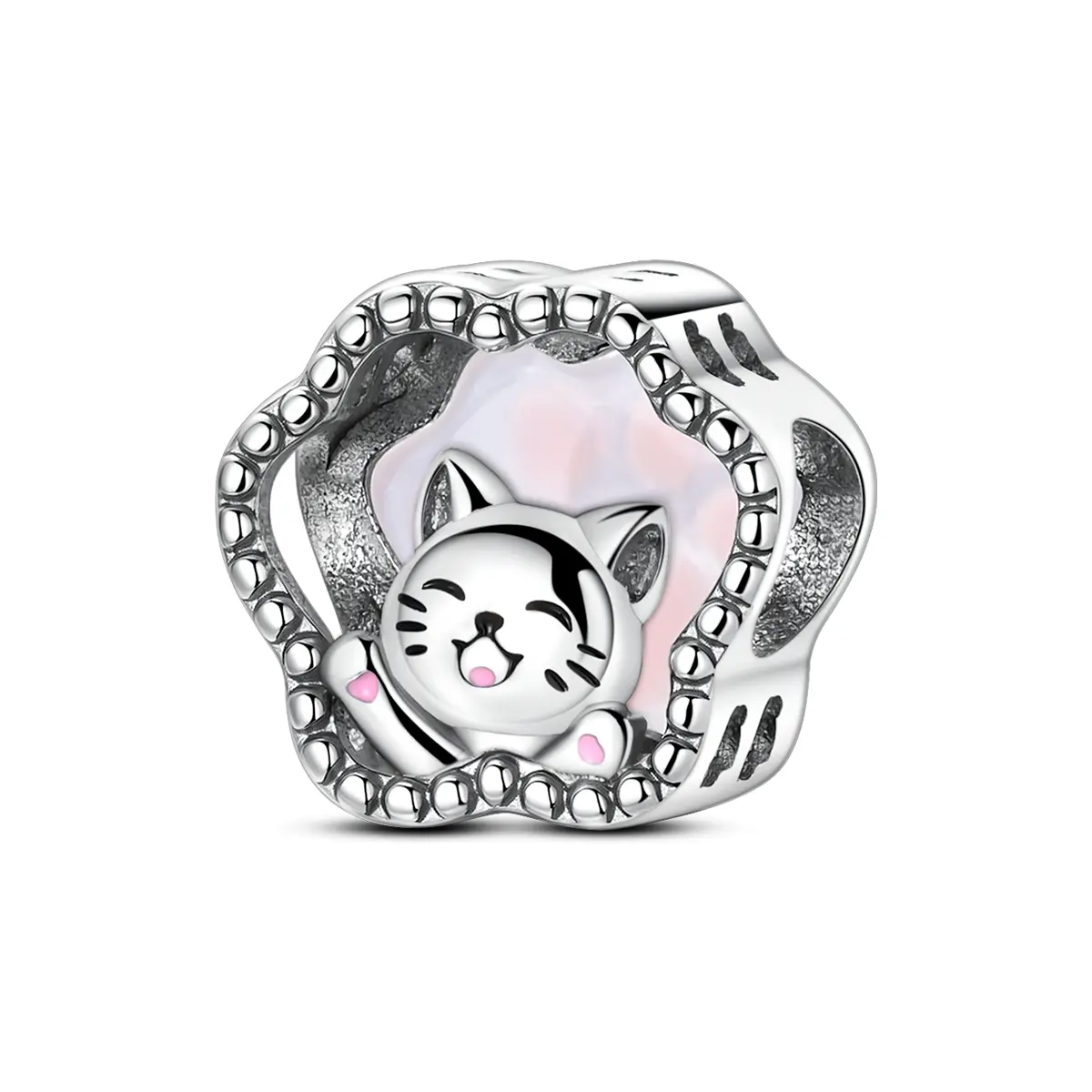MULA Cute Cat Paw Animal Pendant Beads - Silver-Plated Resin Color-Changing Enamel Jewellery Pendants, Bracelet-Compatible Charms, Ideal Birthday/Christmas Gift for Cat Lovers, Jewellery Pendant
