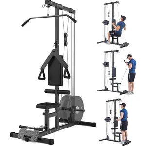 LAT Pulldown Machine, Multi-Functional Cable Machine with High and Low Pulley Station, Row Cable Machine Home Gym with Leg Support, Tricep Workout Equipment