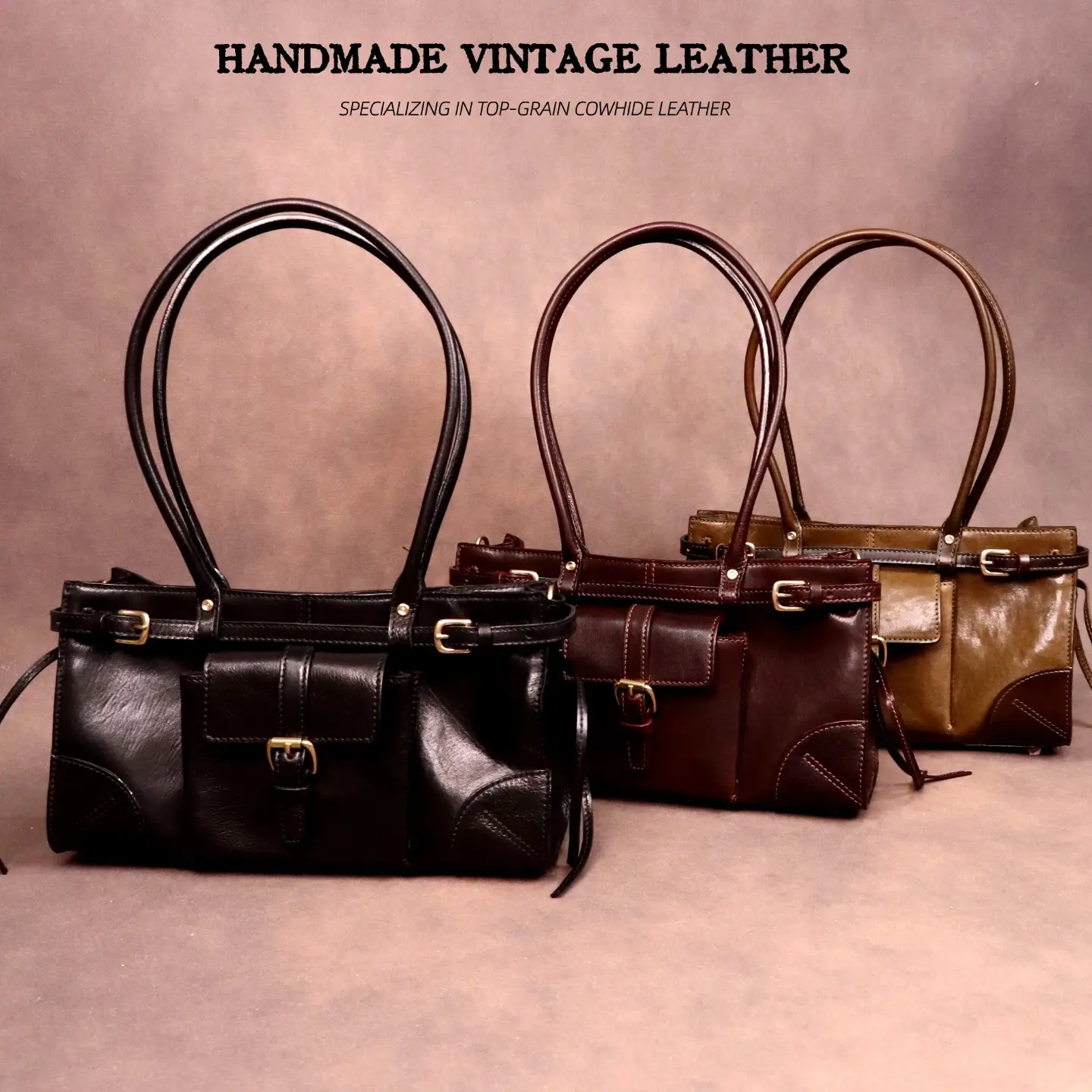 Top-Grain Oil-Wax Horsehide Handmade Vintage Leather Handbags(C2583#)