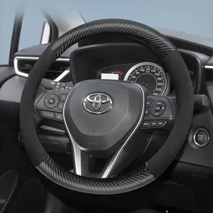For Toyota carbon fiber leather suede steering wheel cover acc, Car Accessories, Interior, for RAV4, Hilux, Corolla, Camry, Fortuner, Yaris, C-HR, Highlander, Land Cruiser, Prado, Tacoma, 4Runner, Innova, Venza, Prius