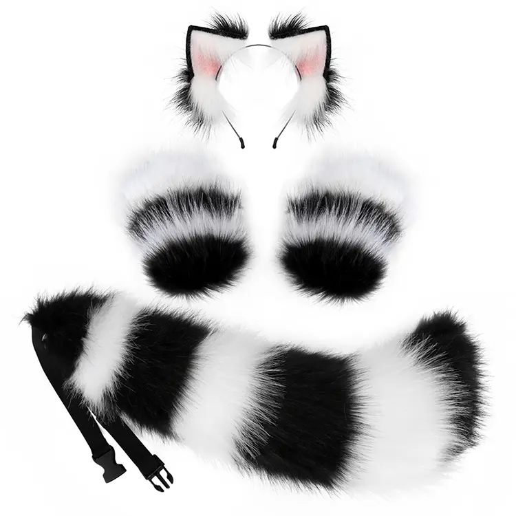3-Piece Animal Cosplay Set – Fluffy Ears, Claws & Tail | Perfect for Sexy Roleplay & Cosplay Fun Belt Fursuit Short Costume Womenswear Adjustable Clothes Comfortable Furry Plush Skeleton Soft