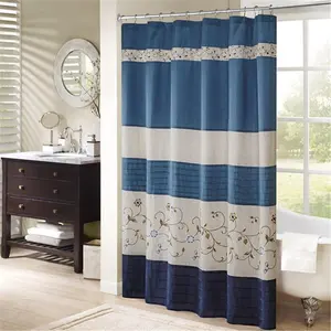 Madison Park  Serene Embroidered Shower Curtain - Navy