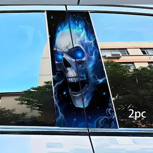 Flame Skull Lightning Motorcycle Stickers, Self-Adhesive Glowing Gothic Style, Waterproof Scratch-Resistant Vinyl, Truck Compatible