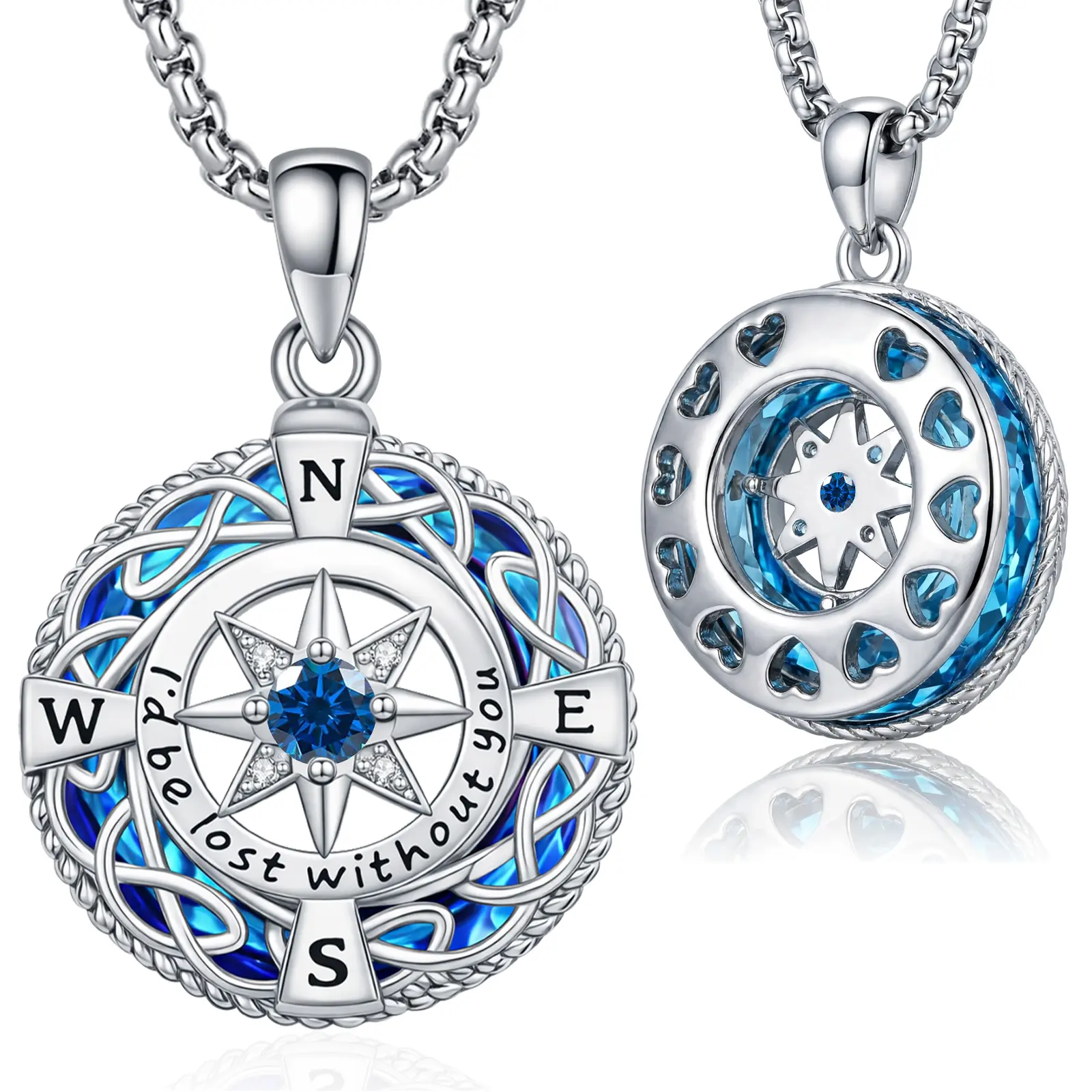 DRINSPER Celtic Compass Necklace for Women Men Vintage Compass Jewelry Gift, Celtic Knot Pendant with Crystal Accent and “I’d Be Lost Without You” Engraving, Copper Compass Pendant Necklace for Graduation Travel Everyday Wear