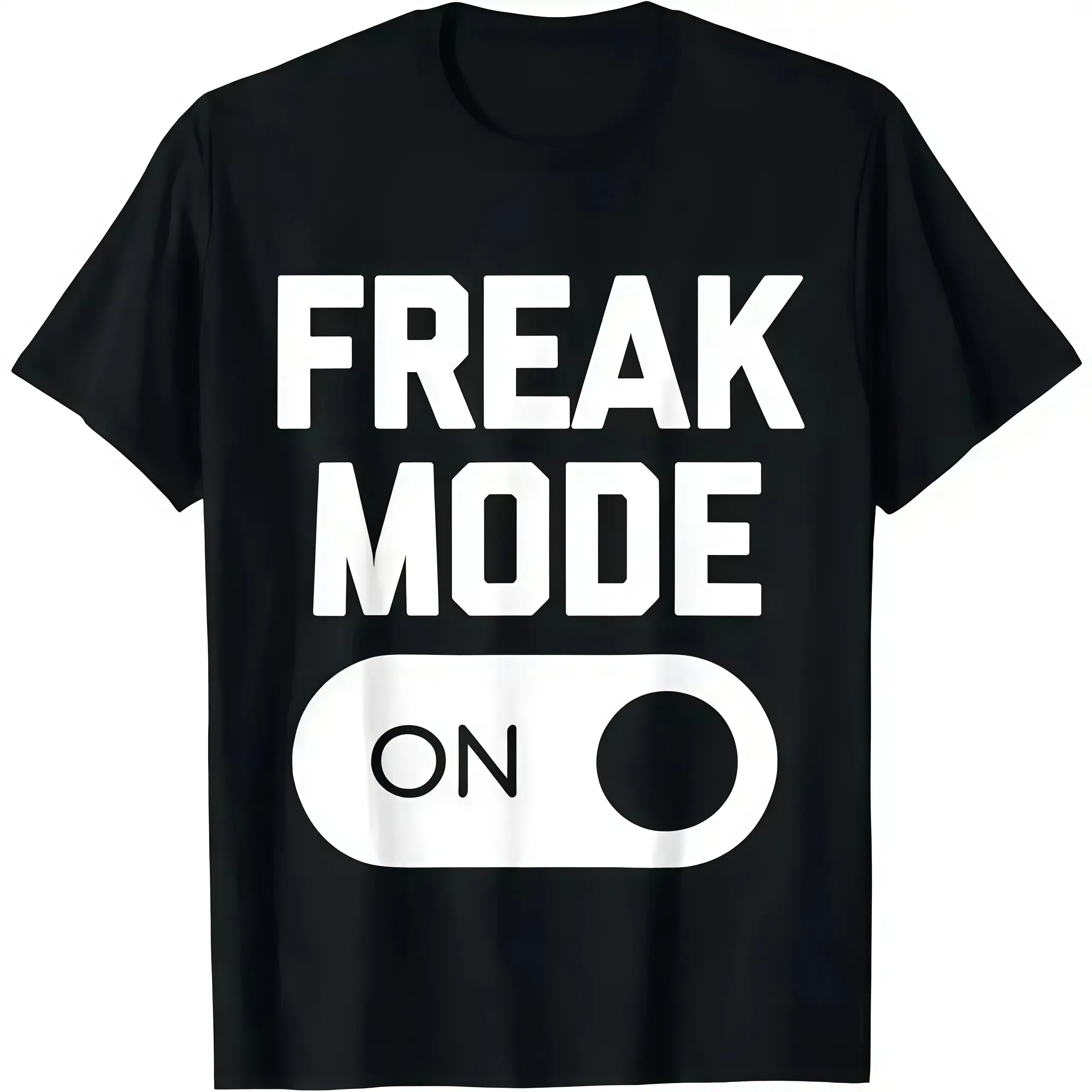 Women's Short-Sleeve Cotton T-Shirt - Unisex Look, Round Neck, Relaxed Cut, "Freak Mode On" Bold Graphic, Freak Mode Humor, 100% Breathable Fabric, Casual Streetwear Top for Parties, All‑Day Cotton Soft