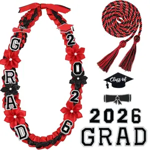 2026 Graduation Lei Double Layer Graduation Ribbon Garland with Honor Cord, Handmade Woven Graduation Necklace, DIY Graduation Theme Graduation Decorations for High School College Graduation Festival Party Supplies
