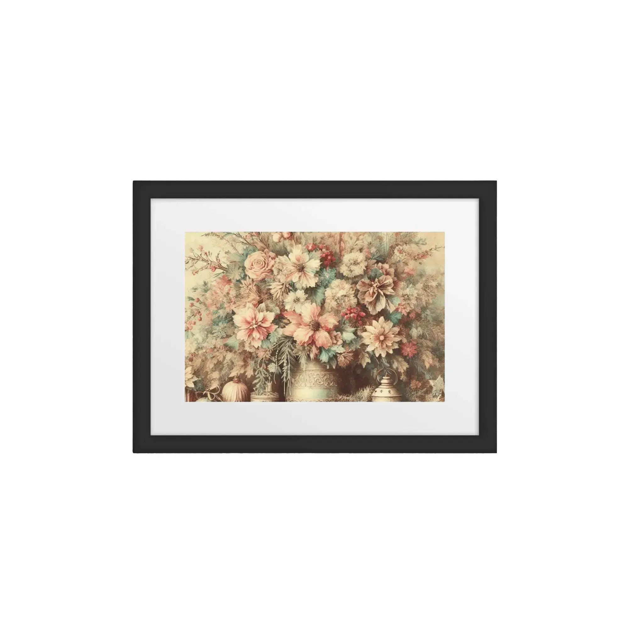Christmas Flowers Framed Poster, Holiday Wall Art, Festive Home Decor, Winter Floral Print, Xmas Gift