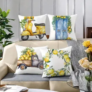 Lemon Pattern Cushion Cover, 4 Counts/set Square Throw Pillow Cover, Household Decoration Supplies for Home Living Room Bedroom, Home Textile
