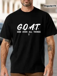 [GOAT Graphic T-Shirt] GOAT God Over All Things Men's Graphic T-Shirt |   Premium 100% Cotton, Regular Fit, Plus Sizes S-3XL, Machine Washable |   Humorous Print, Comfortable Fit, Bold Religious Statement Tee with Cross Design, Leisure Clothing
