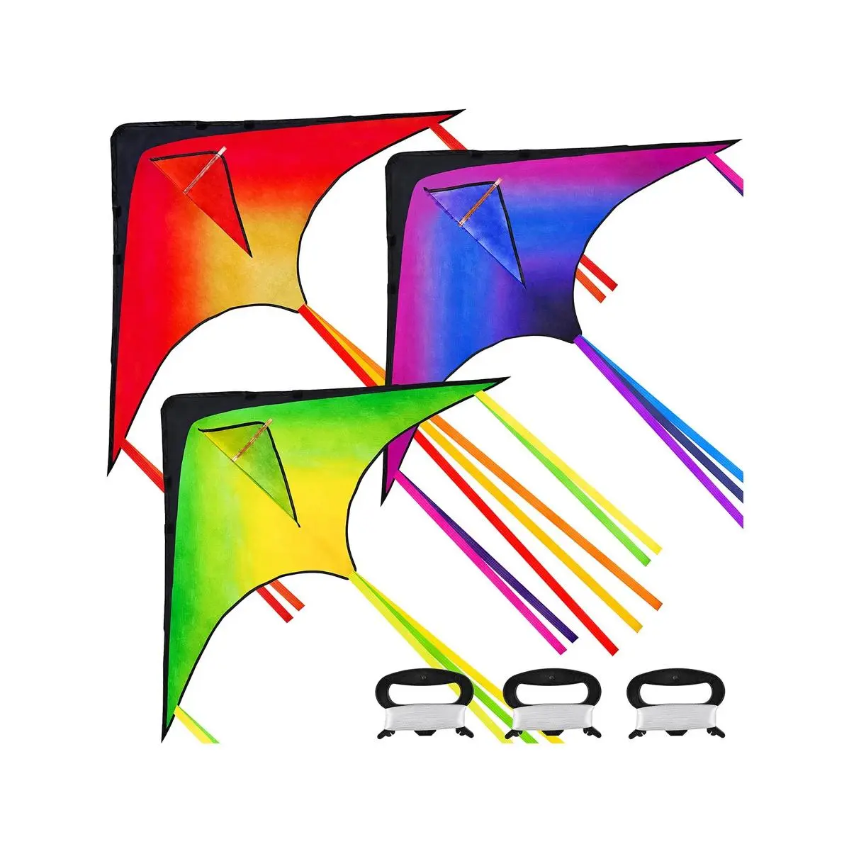 3 Packs Large Delta Kite Orange, Green And Purple, Easy To Fly Huge Kites For Adults With 262.5 Ft Kite String, Large Delta Beach Kite For Outdoor Games And Activities