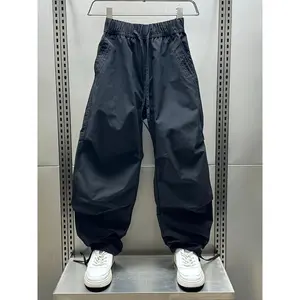 Men'S Loose Straight-Leg Casual Pants with Drawstring Waist, Solid Color Wide-Leg Trousers for Running, Hiking, Cycling & Outdoor Activities - Streetwear Style, Non-Stretch Fabric, Spring/Fall Wear, Hiking Apparel | Streetwear Style Pants