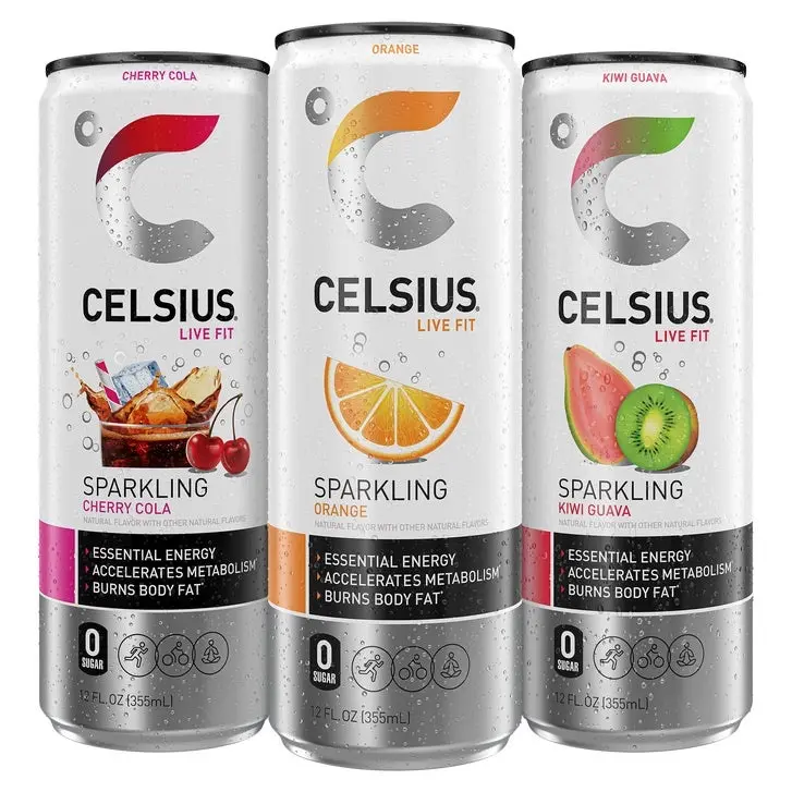 Celsius Live Fit Sparkling Variety Pack - Cherry Cola, Orange, Kiwi Guava Flavors (18-Pack)