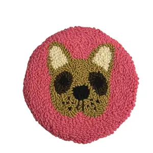 French Bulldog Design Punch Needle Coaster - Handmade Tableware with Unique Design