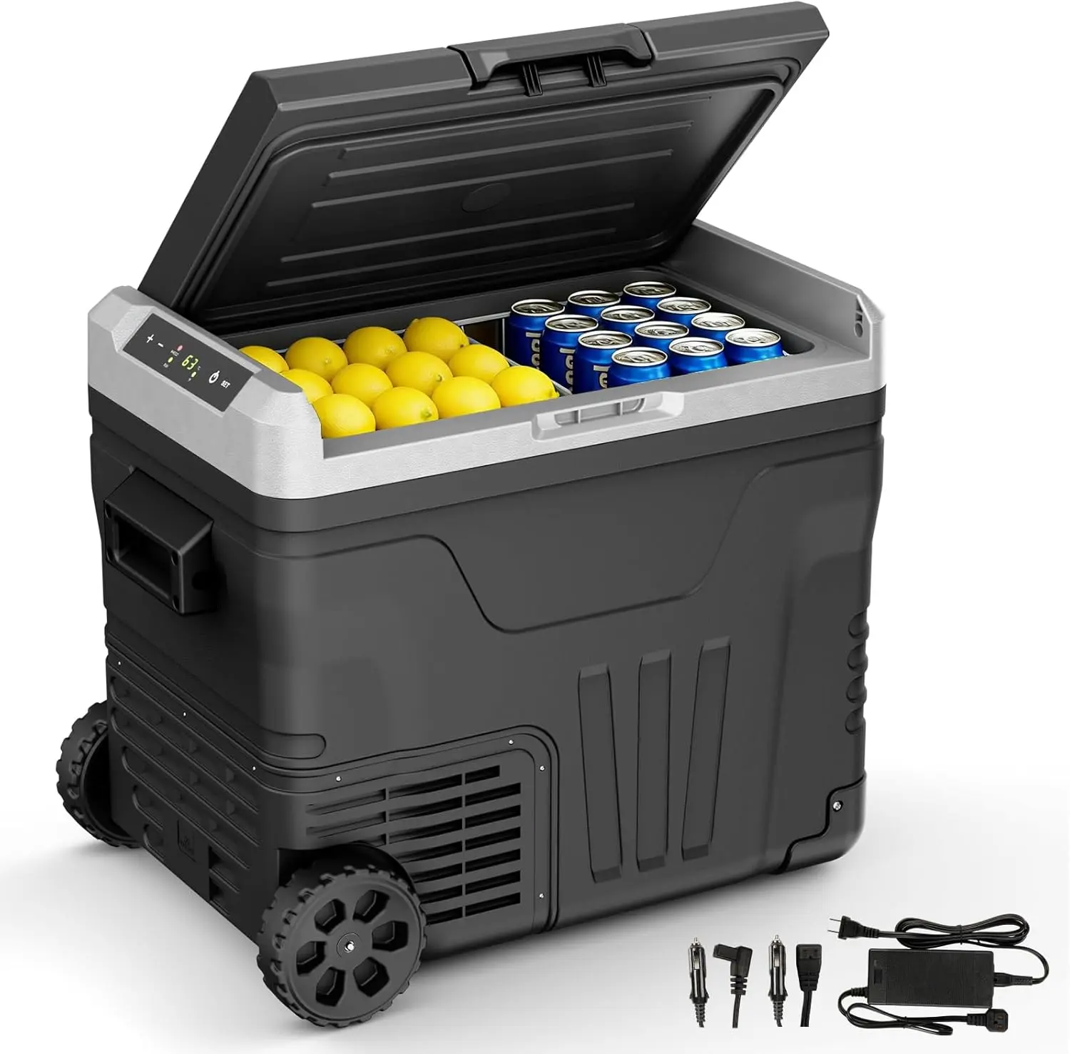 EUHOMY Heavy-Duty Portable Refrigerator Freezer Cooler (23L/35L/50L/24Qt/37Qt/53Qt) - 12V/24V DC & 110-240V AC, -4°F~68°F Range, Nonslip Wheels, 2 Baskets, Dual Zones, Carry Handle, Eco Low Power, Vehicle Compatible for Camping, RV Travel