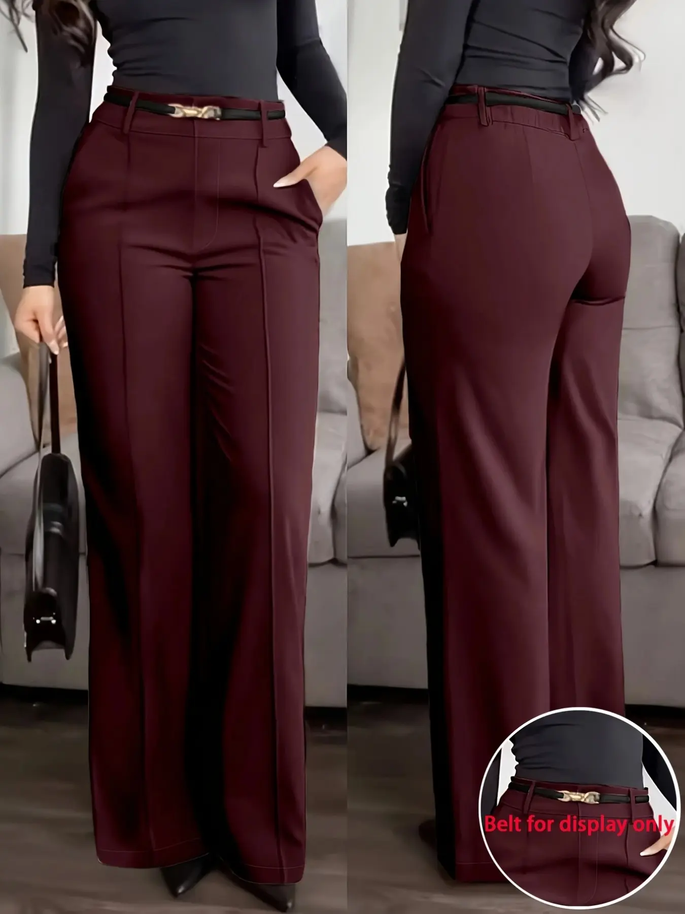 Elegant Women's High Waist Wide Leg Long Pants, Casual Comfortable Design, Perfect for Daily Wear, No Belt Included, Stylish and Versatile, Casual Chic Trousers, Casual Chic Bottoms