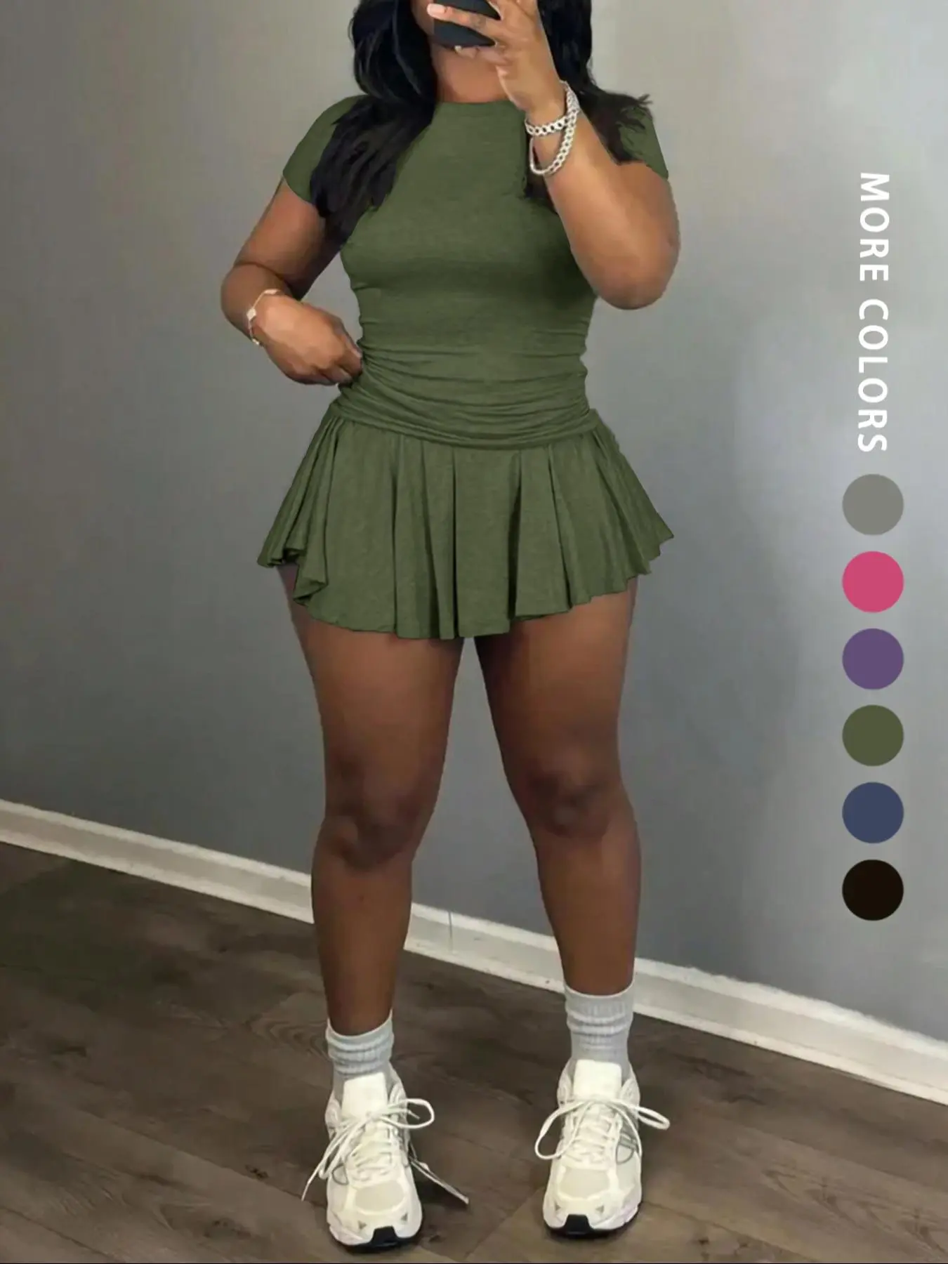 Women's Solid Color Fitted Tee & Pleated Skirt Two-Piece Set, Fitted Set Outfit, Knitted Fashion Set, Casual Short Sleeve T-Shirt & Skirt for Daily Wear, Ladies Clothes for Summer, Womenswear