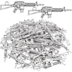 40pcs Antique Silver Sniper Rifle Gun Charms Vintage Tibetan Weapon Pistol Rifle Pendant Charms Handmade Accessories for DIY Bracelet Jewelry Making Craft Supplies