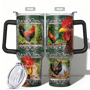 1pc Stainless Steel Cup 40oz/30oz/22oz/20oz/14oz Water Bottle,Funny Design With Vibrant Rooster Double-layer insulation Leakproof Large Capacity, Needed for Gym, Hiking, Travel Ideal Birthday Christmas Gift Hall