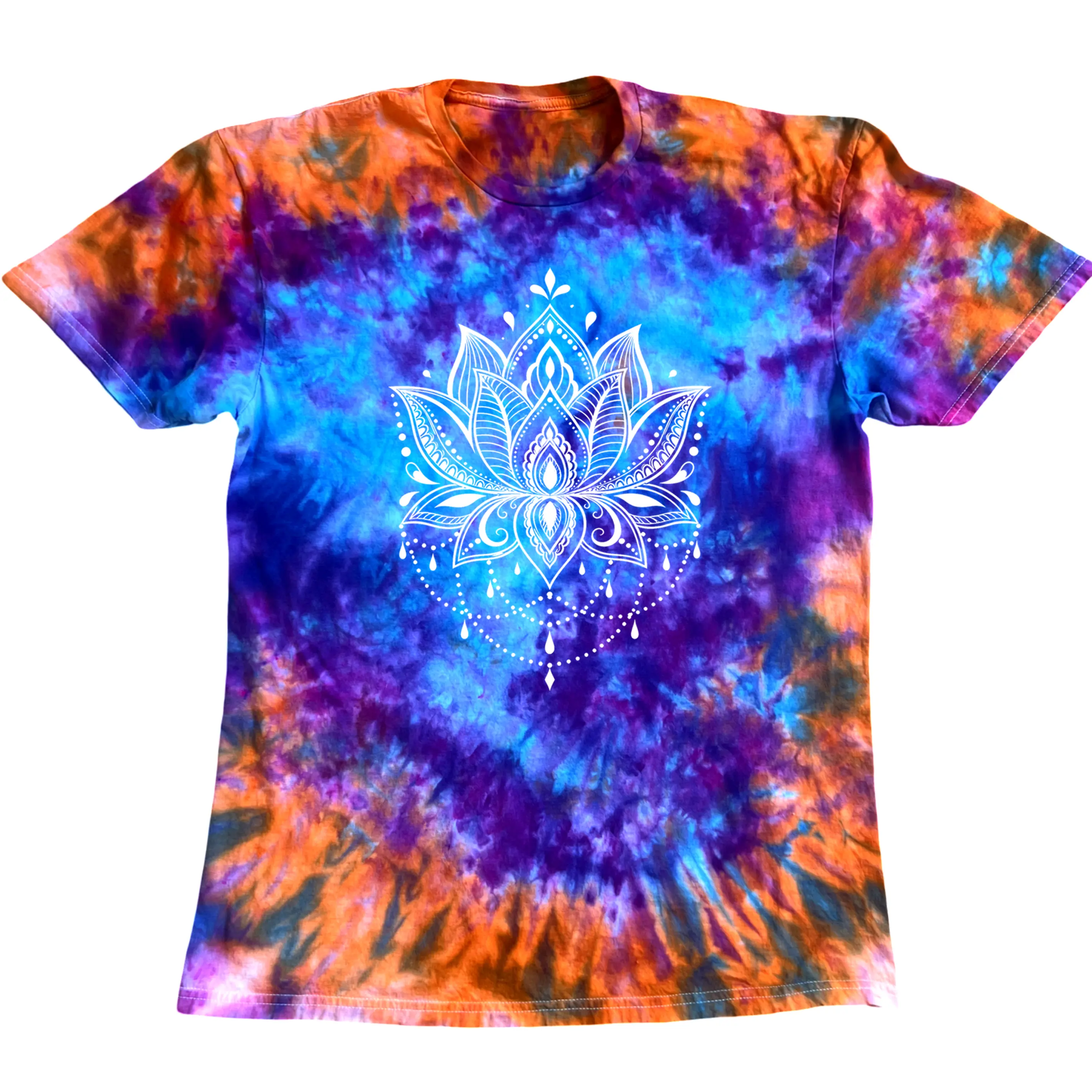Men's Light Loose Short-Sleeve Cotton Jersey T-Shirt - Soft, Lotus Flower Print, Amethyst Crystal Infused Ink, Casual Top, Tie-Dye & Solid Colors, Baggy, Shortsleeve, Fabric, Unisex Casual, Tie-Dye Options, Amethyst Sparkle, Graphic, Unisex Sizing, Easy P