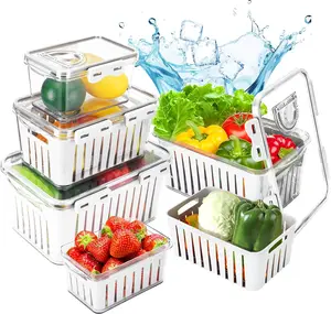 Fruit Containers for Refrigerator 3 Pack Large Food Storage Container with Removable Colander Alright Fruit Vegetable Storage Saver Container for Fridge White
