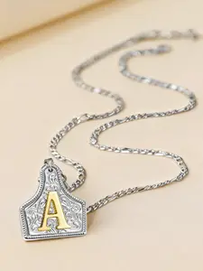 Unisex Denim Initial Letter Necklace, & Silver Color Pendant, Handmade Dual-Color Jewelry Gift, Western Style Belt Buckle Necklace