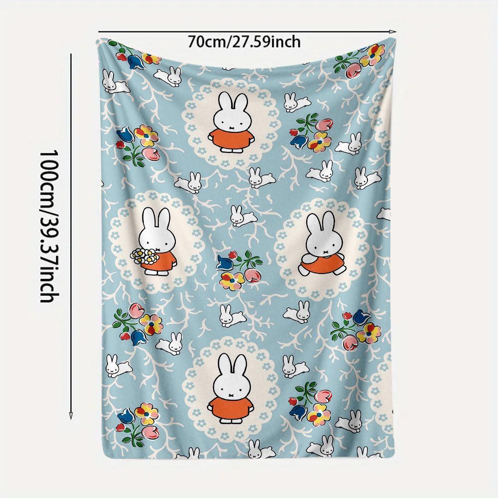 Miffy Cartoon Figure Print Blanket Adorable Rabbit Design Soft Comfortable Skin-Friendly Polyester Fabric Machine Washable All-Season Bedding Throw