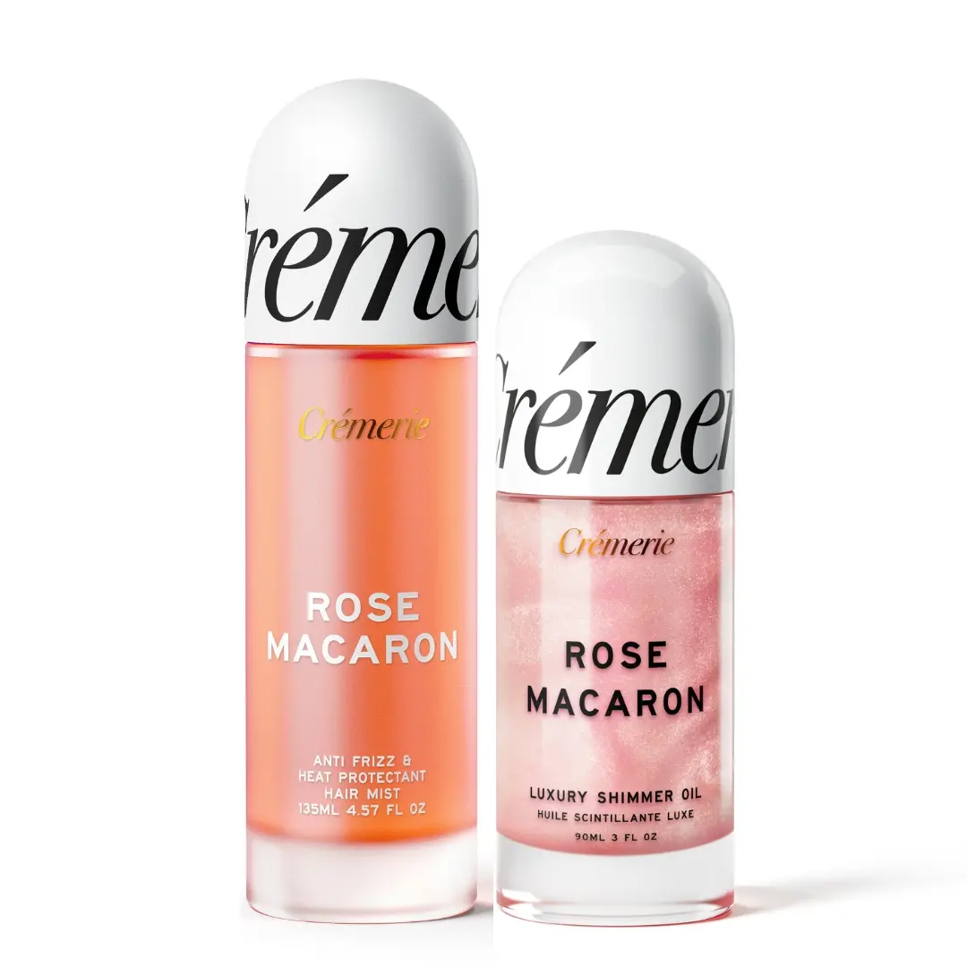Cremerie Rose Macaron Duo | Rose Macaron Hair Mist + Shimmer Body Oil | Heat Protectant, Anti Frizz & All Over Glow